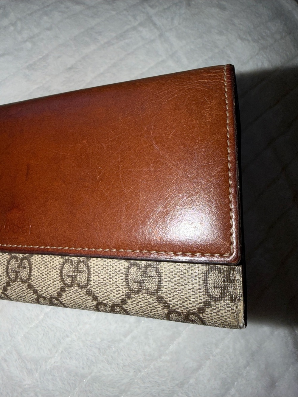 Gucci Tan Leather & GG Monogram Continental Wallet